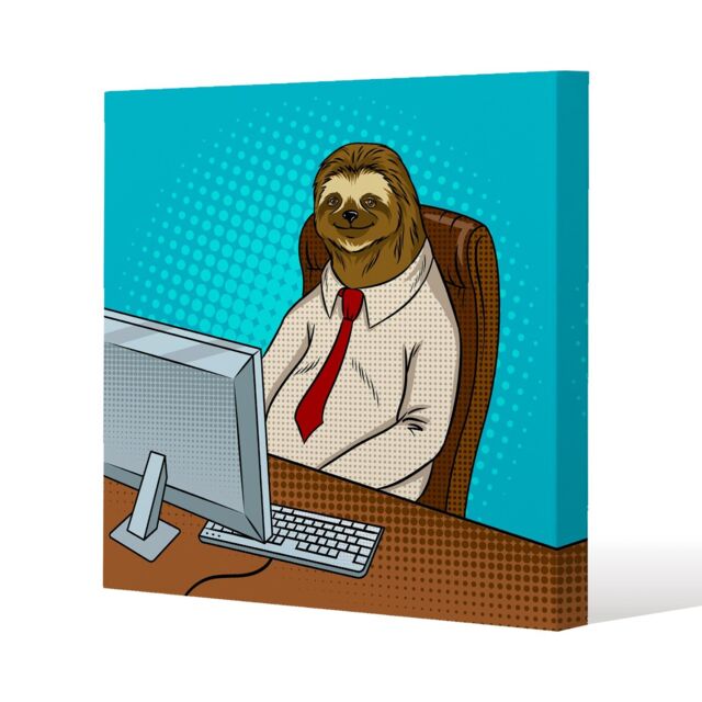 Benjamin Tate Design Sloth animal office worker pop art retro (Canvas Print) / 77 x 77 x 4cm in Natural - Size: 77 x 77 x 4 cm - image 1