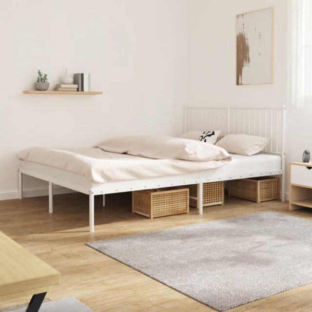 Berkfield Home Metal Bed Frame with Headboard White 160x200 cm - image 1