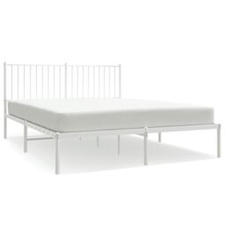 Berkfield Home Metal Bed Frame with Headboard White 160x200 cm - thumbnail 2
