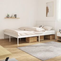 Berkfield Home Metal Bed Frame with Headboard White 160x200 cm - thumbnail 1