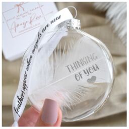 Amaya Rose Ltd In Memory of Thinking Of You Feather Round Bauble Gift Boxed. Memorial in Clear - thumbnail 2