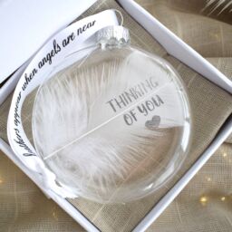Amaya Rose Ltd In Memory of Thinking Of You Feather Round Bauble Gift Boxed. Memorial in Clear - thumbnail 5