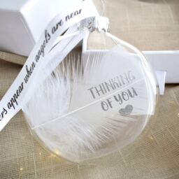 Amaya Rose Ltd In Memory of Thinking Of You Feather Round Bauble Gift Boxed. Memorial in Clear - thumbnail 4