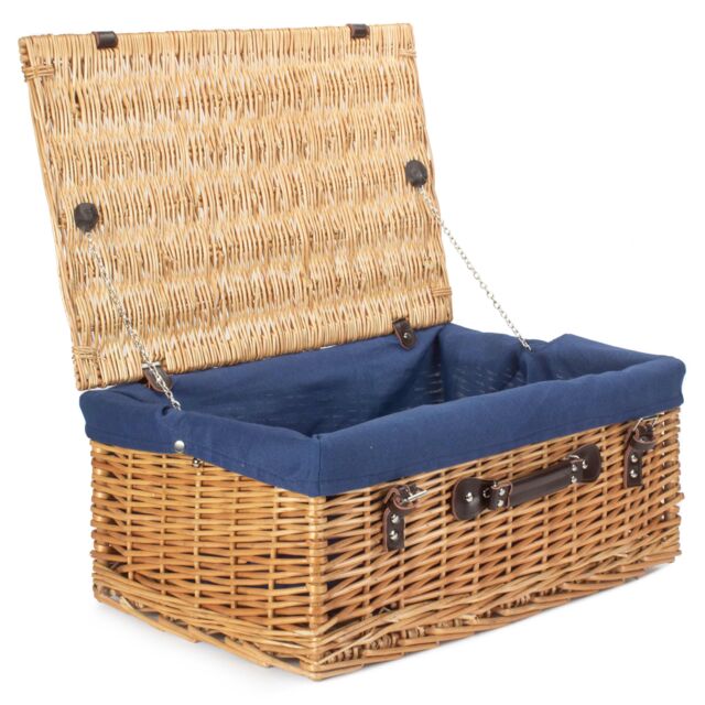 Red Hamper Wicker 55cm Buff Picnic Basket with Cotton Lining in Blue - image 1