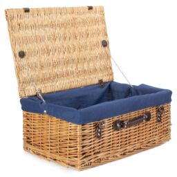 Red Hamper Wicker 55cm Buff Picnic Basket with Cotton Lining in Blue - thumbnail 1