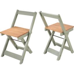 FORGEVIO Set of 2 Green Waxed Pine Folding Dining Chairs Space Saving - thumbnail 1