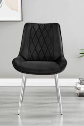 FurnitureboxUK 2x Pesaro Velvet Silver Leg Luxury Dining Chairs in Black - thumbnail 2