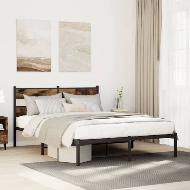 Berkfield Home Metal Bed Frame without Mattress Smoked Oak 140x200 cm in Brown - image 1