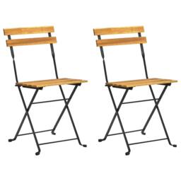 Berkfield Home Folding Garden Chairs 2 pcs Steel & Solid Acacia Wood in Brown - thumbnail 1