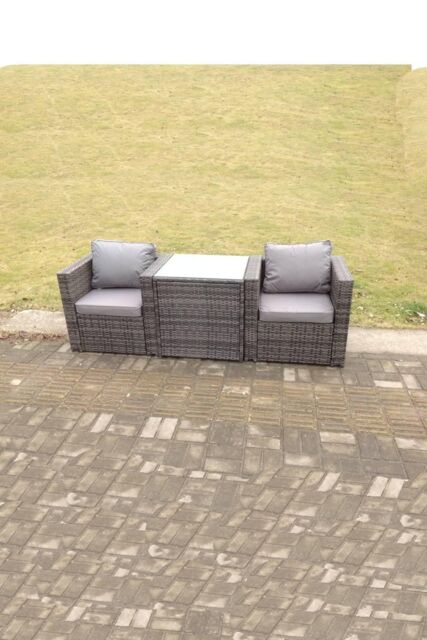 Fimous Rattan Single Arm Chair Garden Patio Furniture Set With Coffee Table 2 Seater in Dark Grey - image 1