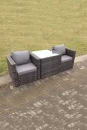 Fimous Rattan Single Arm Chair Garden Patio Furniture Set With Coffee Table 2 Seater in Dark Grey - thumbnail 2