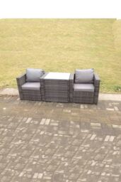 Fimous Rattan Single Arm Chair Garden Patio Furniture Set With Coffee Table 2 Seater in Dark Grey - thumbnail 1