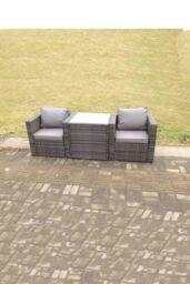 Fimous Rattan Single Arm Chair Garden Patio Furniture Set With Coffee Table 2 Seater in Dark Grey - thumbnail 3