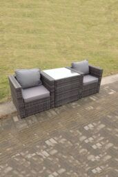Fimous Rattan Single Arm Chair Garden Patio Furniture Set With Coffee Table 2 Seater in Dark Grey - thumbnail 4