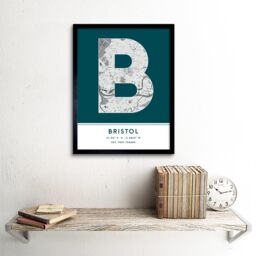 "Wee Blue Coo Wall Art Print Bristol England United Kingdom City Map Modern Typography Stylish Letter Framed Word in Teal - Size: W12"" x H16""" - thumbnail 2