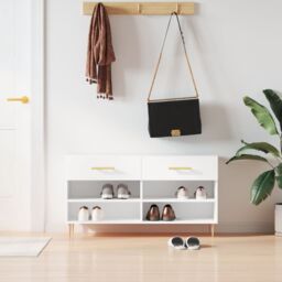 Berkfield Home Shoe Bench White 102x35x55 cm Engineered Wood - Size: 102 x 35 x 55 cm