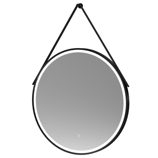 Balterley Round Framed LED Mirror with Demister & Hanging Strap, 800mm - Black - image 1