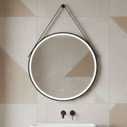 Balterley Round Framed LED Mirror with Demister & Hanging Strap, 800mm - Black - thumbnail 8