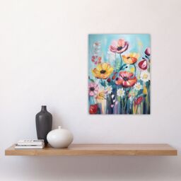 "Artery8 Teal Pink Yellow Flowers Elegant Watercolour Artwork Wildflower Meadow Unframed Wall Art Print Poster Home Decor Premium - Size: W12"" x H16""" - thumbnail 4