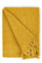 New Edge Blinds Waffle Collection Cotton Throw in Yellow - Size: 127 cm x 152 cm