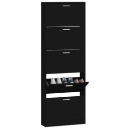 Berkfield Home Shoe Cabinet Black 59x17x169 cm Engineered Wood - Size: 59 x 17 x 169 cm - thumbnail 4
