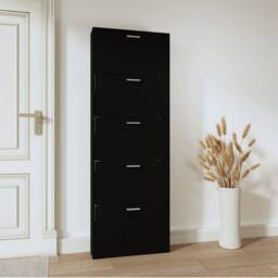 Berkfield Home Shoe Cabinet Black 59x17x169 cm Engineered Wood - Size: 59 x 17 x 169 cm - thumbnail 3