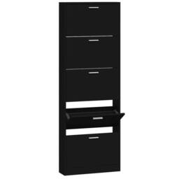 Berkfield Home Shoe Cabinet Black 59x17x169 cm Engineered Wood - Size: 59 x 17 x 169 cm - thumbnail 1
