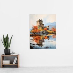 Artery8 Eilean Donan Castle Scotland Watercolour Painting Misty Morning Autumn Sunlight Extra Large XL Unframed Wall Art Poster Print - thumbnail 4