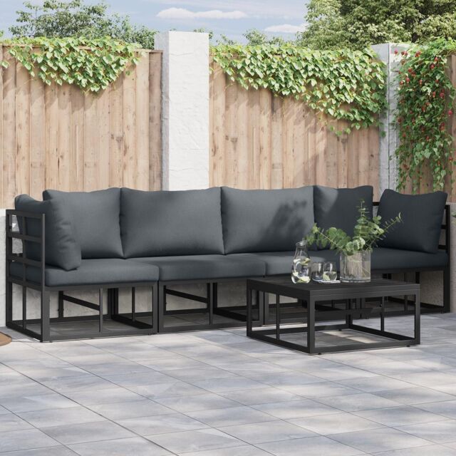 Berkfield Home Garden Sofa Set with Cushion with Pillow 4 pcs Black Aluminium - image 1