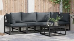 Berkfield Home Garden Sofa Set with Cushion with Pillow 4 pcs Black Aluminium - thumbnail 6
