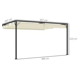 OUTSUNNY 4 x 3(m) Outdoor Pergola Retractable Canopy Wall Mounted, Cream - thumbnail 3