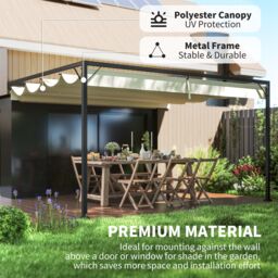 OUTSUNNY 4 x 3(m) Outdoor Pergola Retractable Canopy Wall Mounted, Cream - thumbnail 5