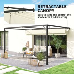 OUTSUNNY 4 x 3(m) Outdoor Pergola Retractable Canopy Wall Mounted, Cream - thumbnail 4