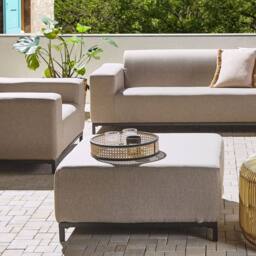 Wyld and Coco Ottoman - Beige Polyester Black Aluminium Legs - thumbnail 1