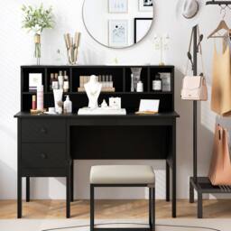 Costway Computer Desk 120 CM Writing Desk with Power Outlets & Drawers in Black - thumbnail 8