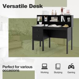 Costway Computer Desk 120 CM Writing Desk with Power Outlets & Drawers in Black - thumbnail 6