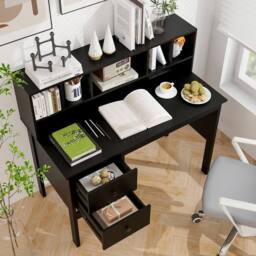Costway Computer Desk 120 CM Writing Desk with Power Outlets & Drawers in Black - thumbnail 9