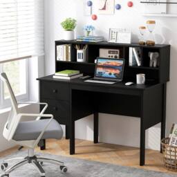 Costway Computer Desk 120 CM Writing Desk with Power Outlets & Drawers in Black - thumbnail 7