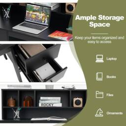 Costway Computer Desk 120 CM Writing Desk with Power Outlets & Drawers in Black - thumbnail 5