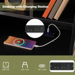 Costway Computer Desk 120 CM Writing Desk with Power Outlets & Drawers in Black - thumbnail 4