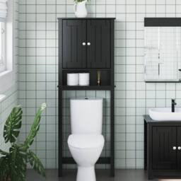 Berkfield Home Over-the-Toilet Storage BERG Black 60x27x164.5 cm Solid Wood - thumbnail 2