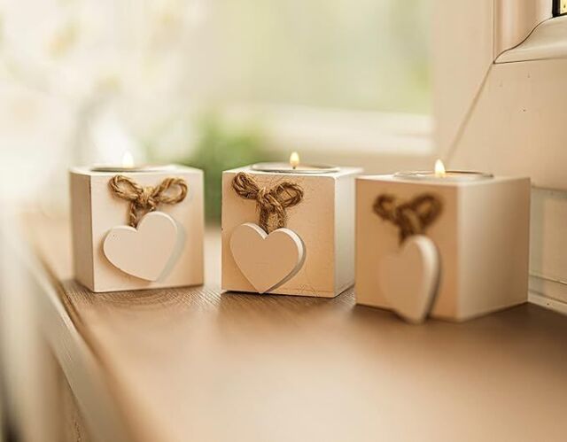 Marco Paul Set of 12 Wooden Heart Tea Light Candle Holders Decorative Home Accessories in White - image 1