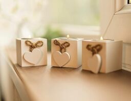 Marco Paul Set of 12 Wooden Heart Tea Light Candle Holders Decorative Home Accessories in White - thumbnail 1