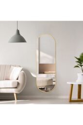 H&O Direct 40cm W x 120cm H Gold Oval Wall Mirror Full Length Mirror - Size: 40 cm W x 120 cm H - thumbnail 2