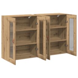 Berkfield Home Wall Mounted Cabinet Set of 2 Artisan Oak Solid Oak Wood in Brown - thumbnail 5