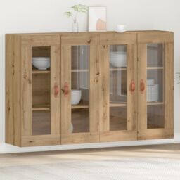 Berkfield Home Wall Mounted Cabinet Set of 2 Artisan Oak Solid Oak Wood in Brown - thumbnail 1