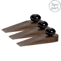 Nicola Spring Traditional Vintage Wooden Door Wedge Stop - Pack of 3 in Black