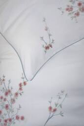 The Lyndon Company Cherry Blossom Teal Cotton Duvet Set with Embroidered in White - Size: Single - thumbnail 4
