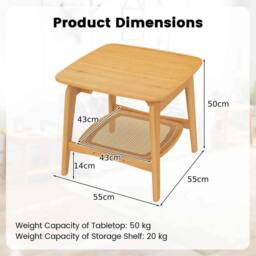 VOGREX Natural Bamboo Rattan Side Table - thumbnail 5