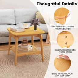 VOGREX Natural Bamboo Rattan Side Table - thumbnail 3